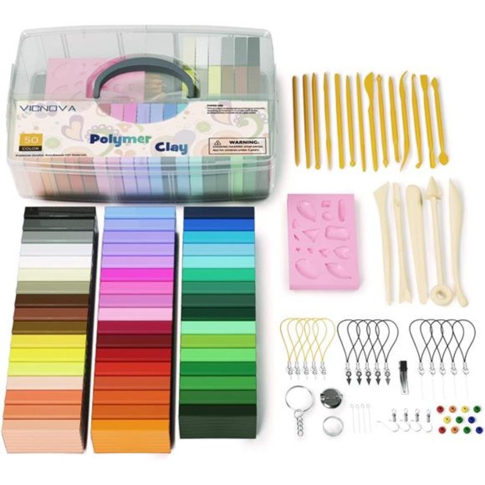 50 Colors Polymer Clay with 29 Clay Tools and Accessories, Non-Stick for Kids